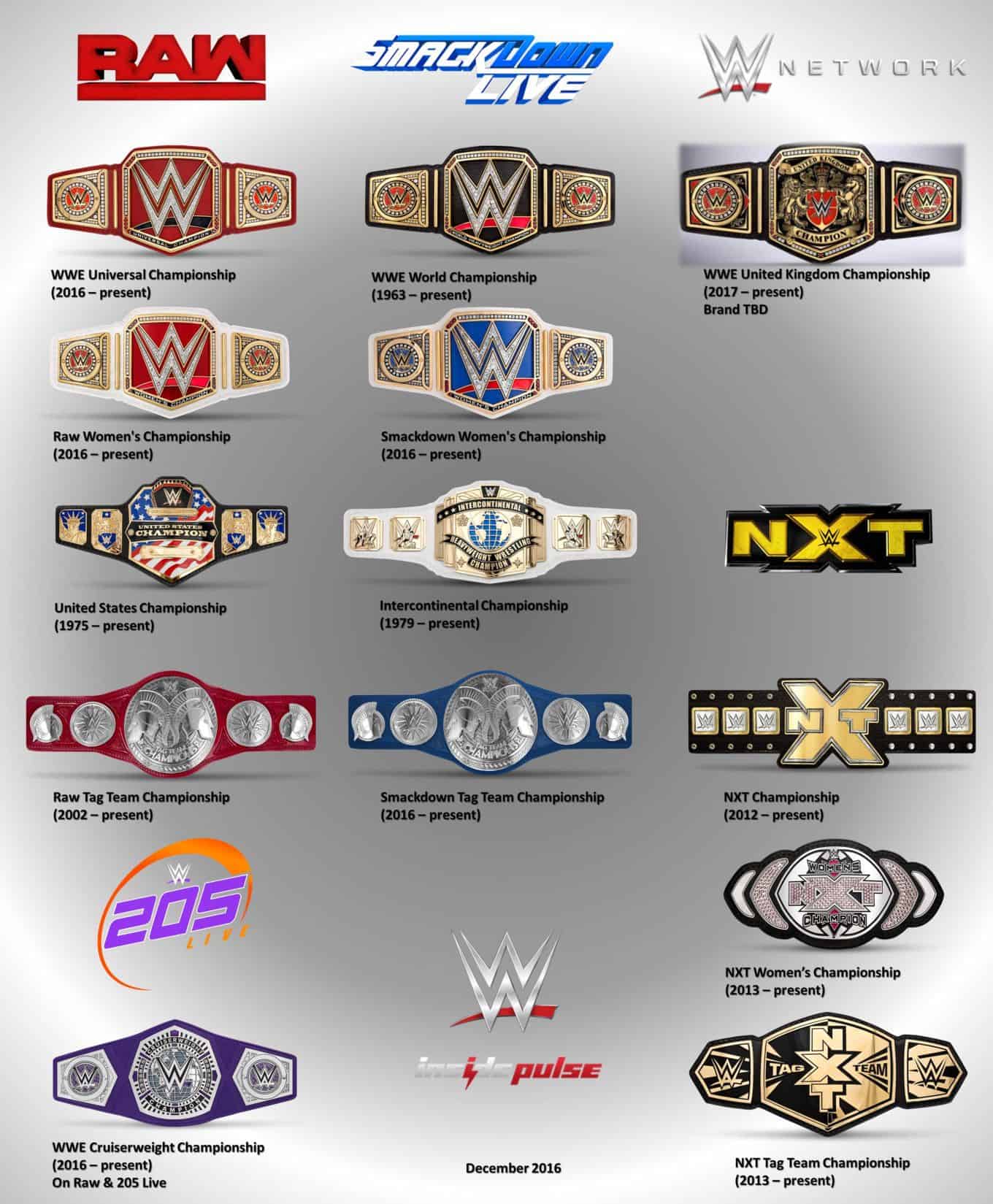 WWE Raw, Smackdown Live, NXT & 205 Live Spoilers All 13 WWE Championship Belts New & Old