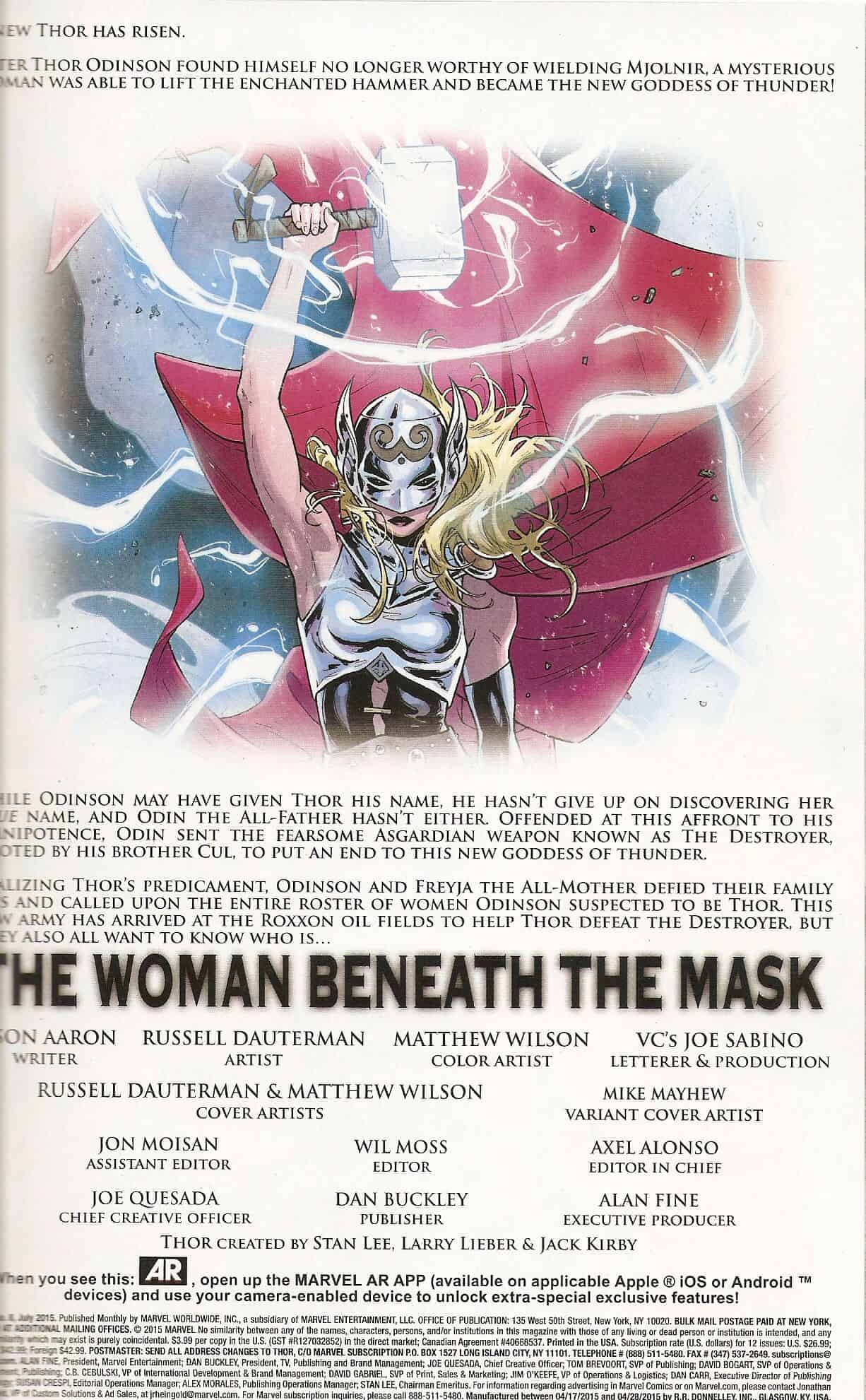 Thor #8 Review (May 2015)  The Woman beneath the Mask