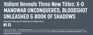 Valiant Entertainment 3 Series Announcemeny February 21 2022 Year Of Valiant