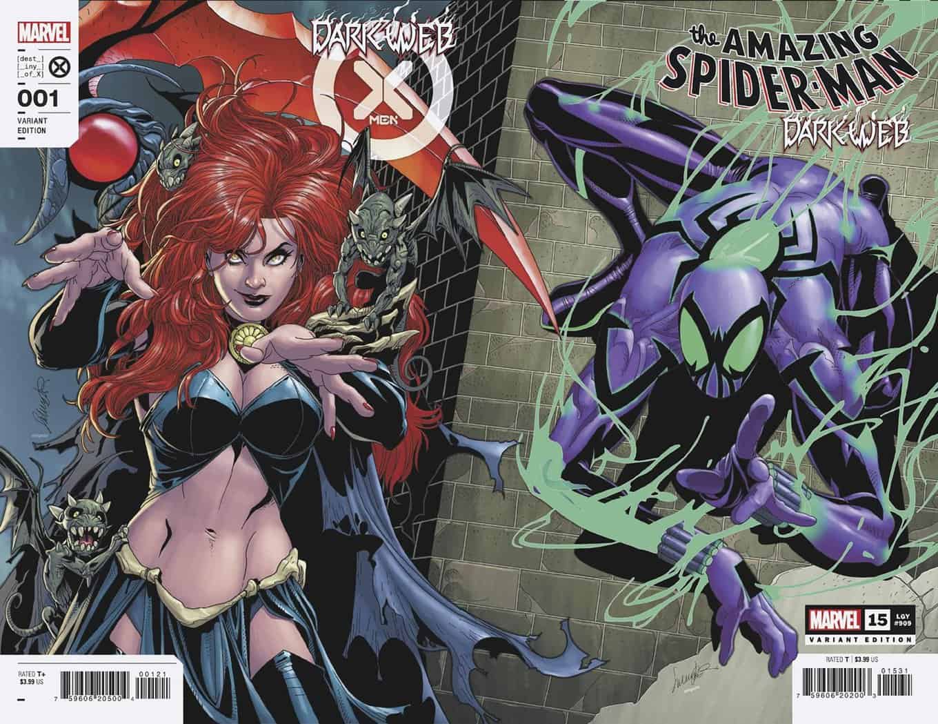 Dark Web X-Men #1 & Amazing Spider-Man #15 connecting variant covers Salvador Larroca