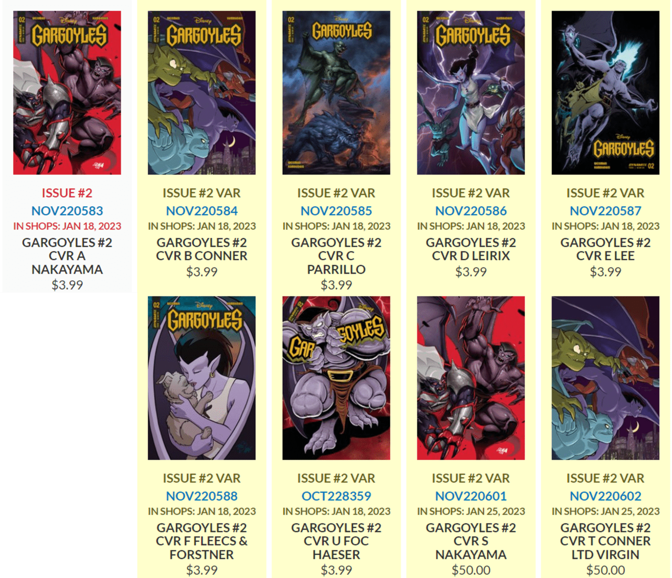 Gargoyles #2 main cover & variant covers