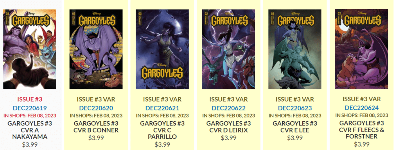 Gargoyles #3 main cover & variant covers