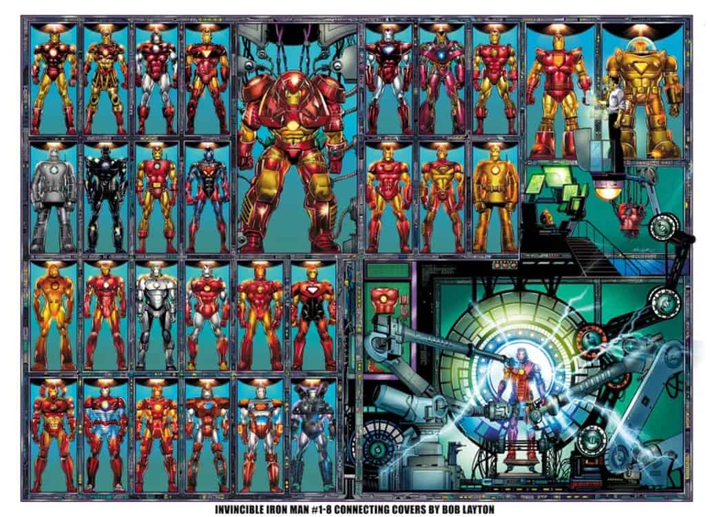 Biến thể kết nối Invincible Iron Man #1 bao gồm kho vũ khí của Bob Layton Iron Man