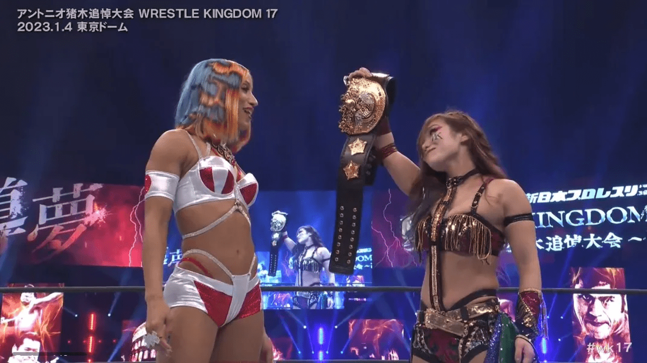 Mercedes Mone fka Sasha Banks debuts at NJPW Wrestle Kingdom 17 January 4 2023 confronts Kairi