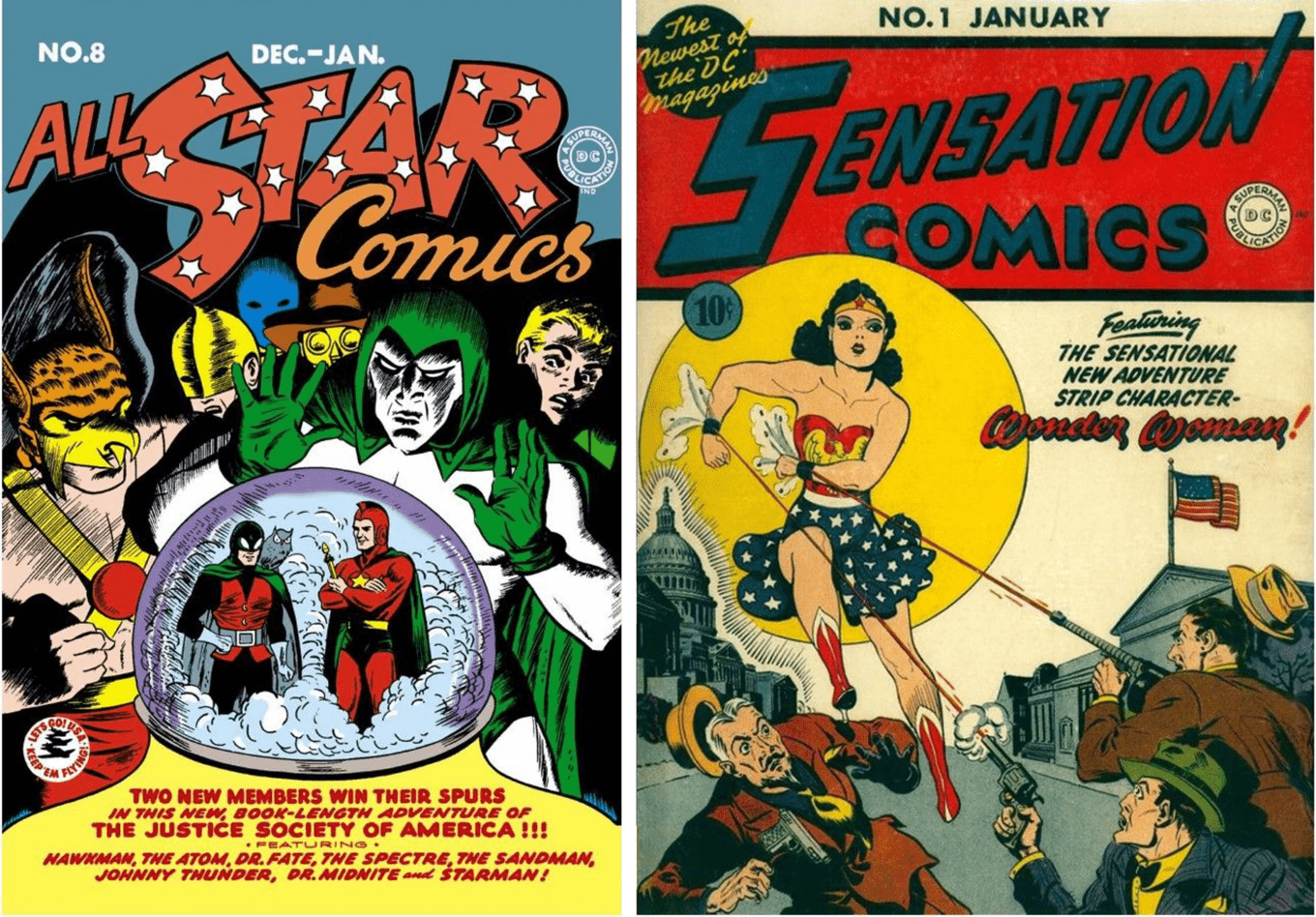 Wonder Woman in All-Star Comics #8 December 1941 & Sensation Comics #1 Januaru 1942
