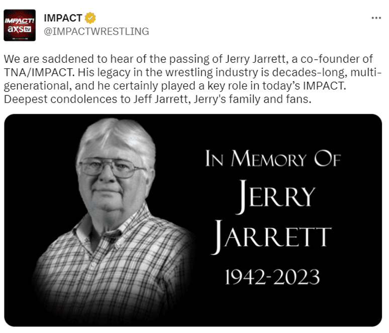 TNA Impact Wrestling Jerry Jarrett RIP