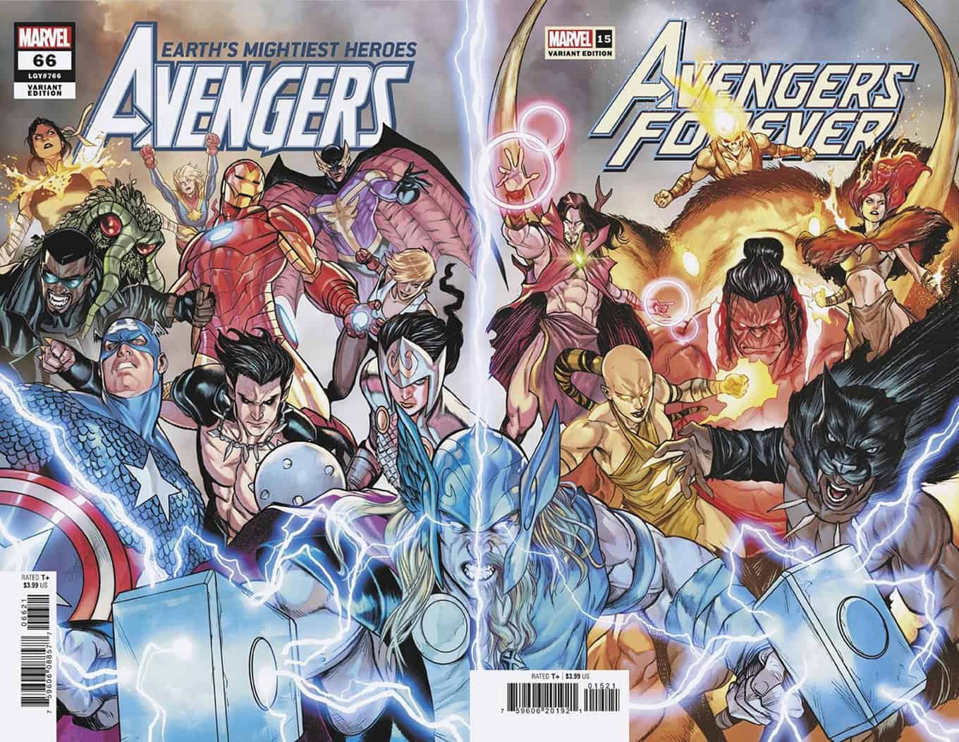 Avengers #66 & Avengers Forever #15 spoilers Stefano Caselli Past Future Avengers Assemble Connecting Cover Variant
