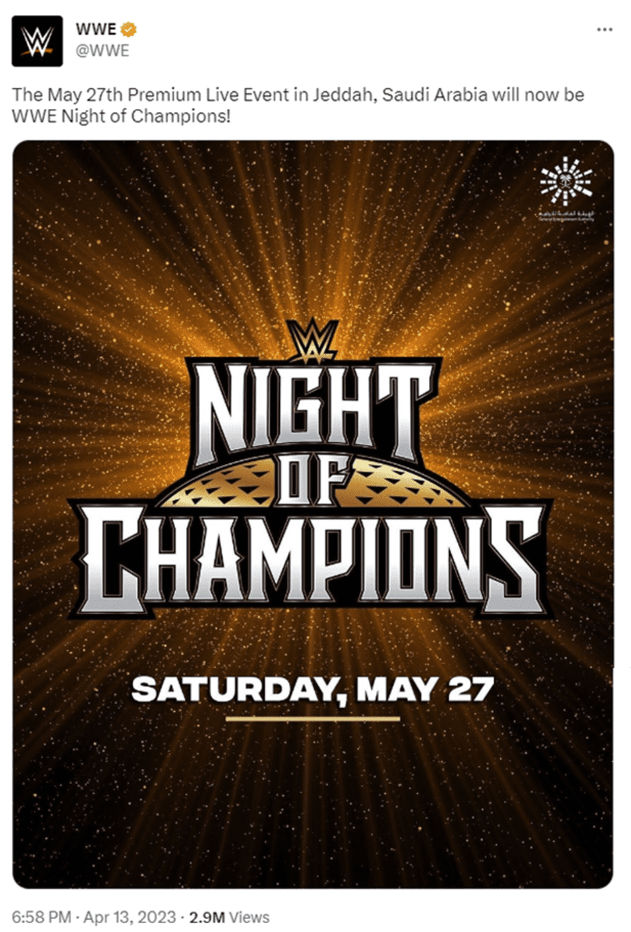 WWE Night of Champions 2023 Saudia Arabia announcement