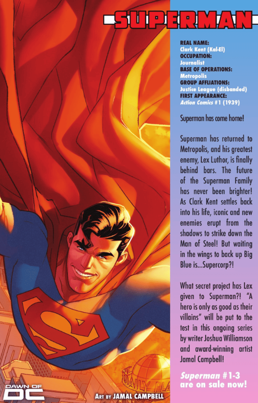 Dawn of DC Primer #1 spoilers 13 Superman Clark Kent Who's Who Secret Files