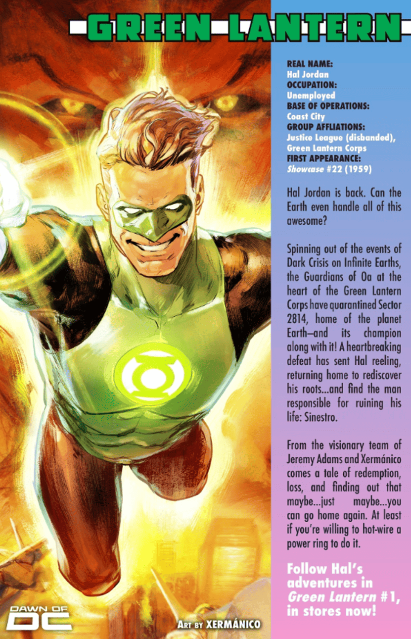 Dawn of DC Primer #1 spoilers 14 Green Lantern Hal Jordan Who's Who Secret Files