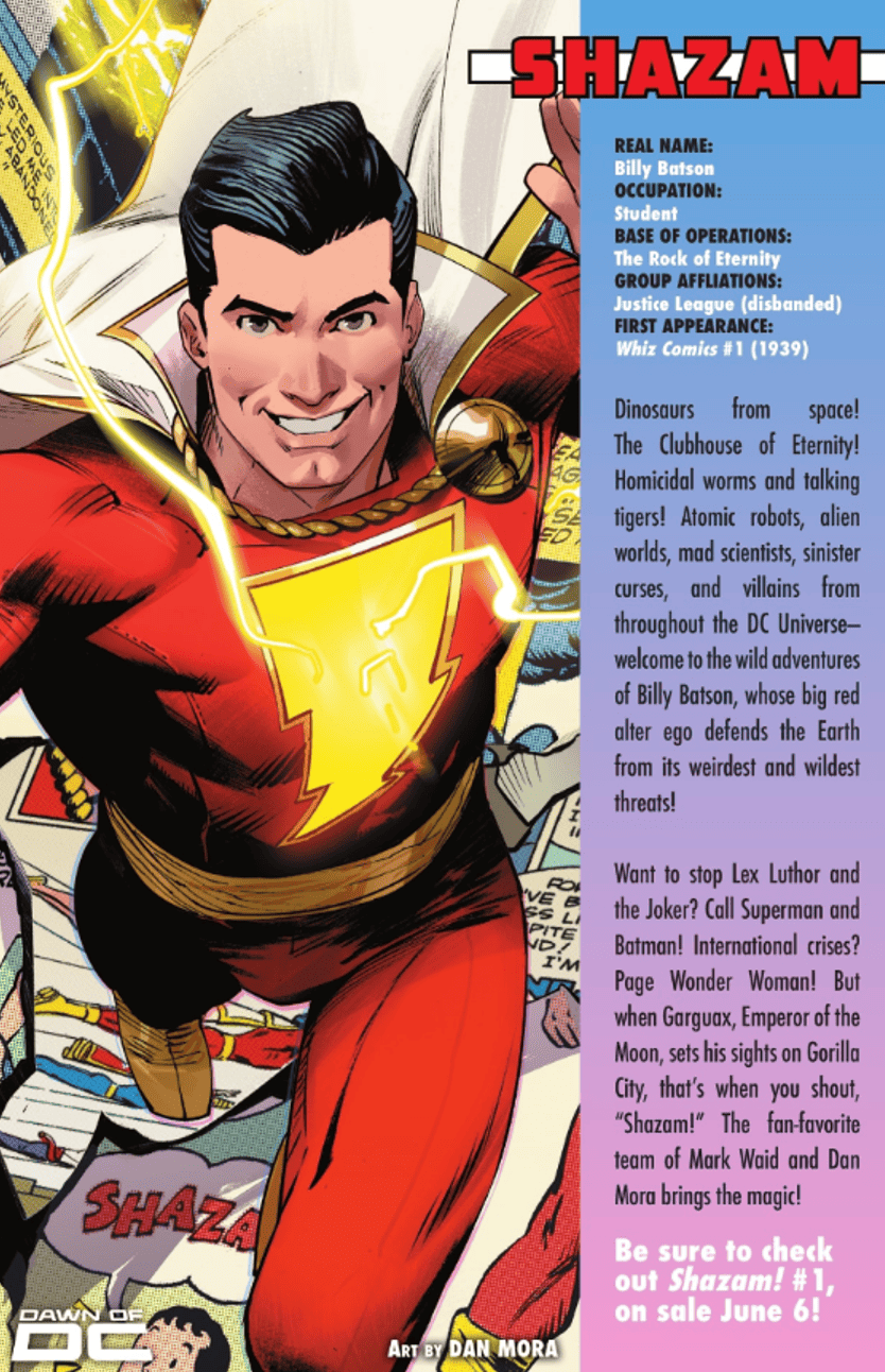 Dawn of DC Primer #1 spoilers 16 Shazam Billy Batson Who's Who Secret Files