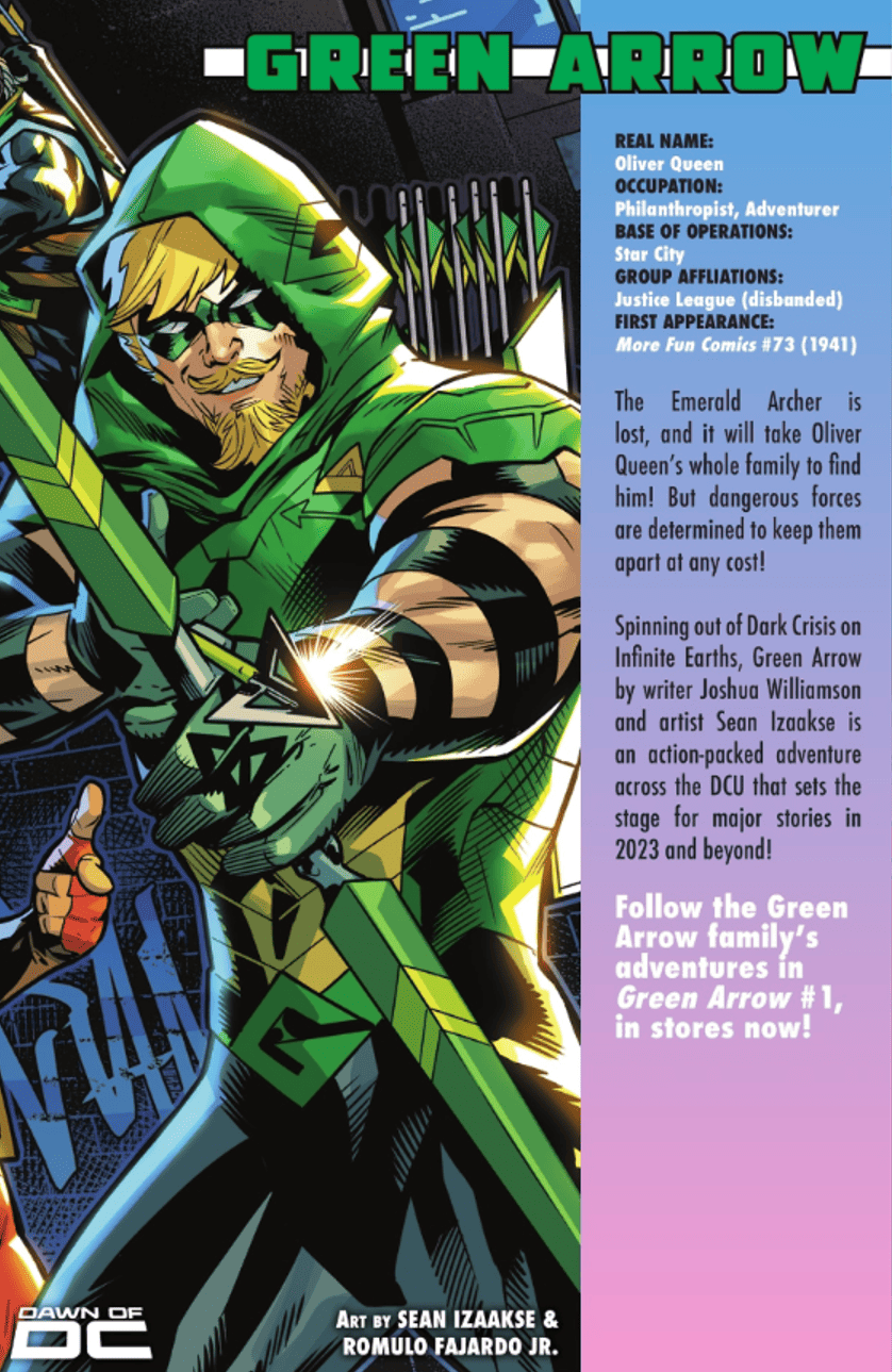 Dawn of DC Primer #1 spoilers 17 Green Arrow Oliver Queen Who's Who Secret Files