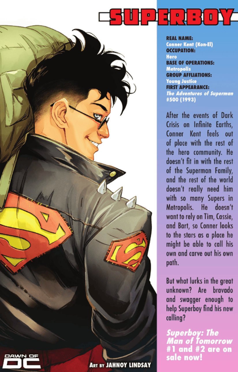 Dawn of DC Primer #1 spoilers 18 Superboy Conner Kent Who's Who Secret Files