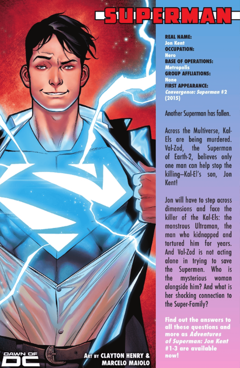 Dawn of DC Primer #1 spoilers 19 Superman Jon Kent Who's Who Secret Files