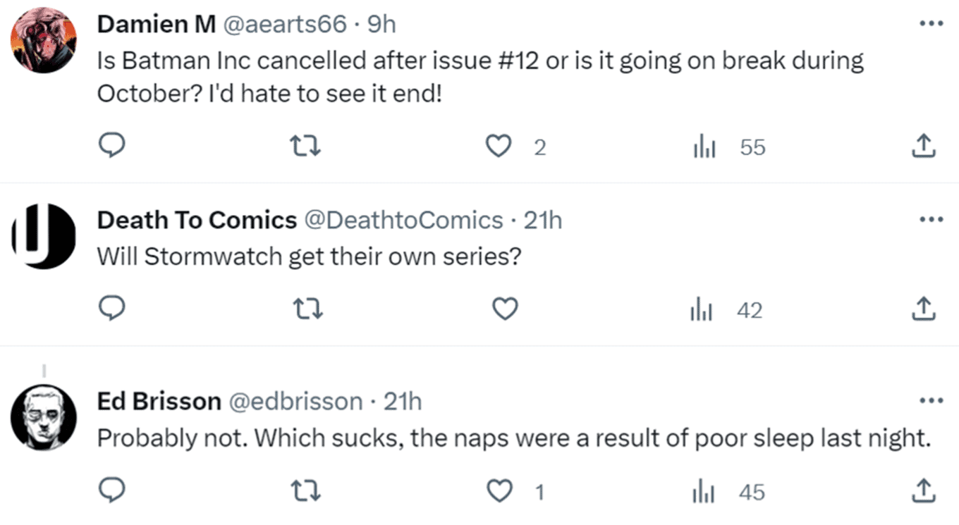 DC Comics Batman Incorporated fate unclear, but a No to Stormawatch per writer Ed Brisson Twitter X July 24 2023