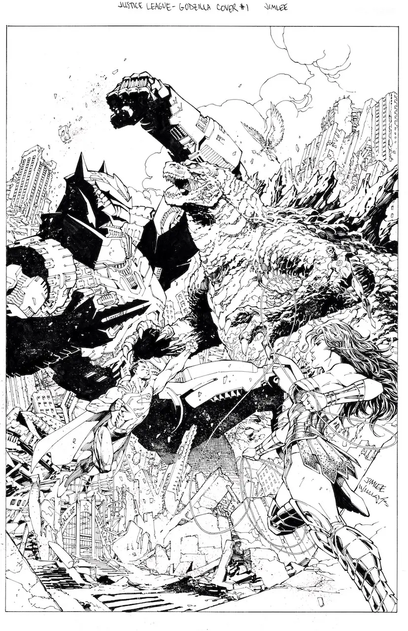 Justice League vs. Godzilla vs. Kong #1 C Jim Lee black & white