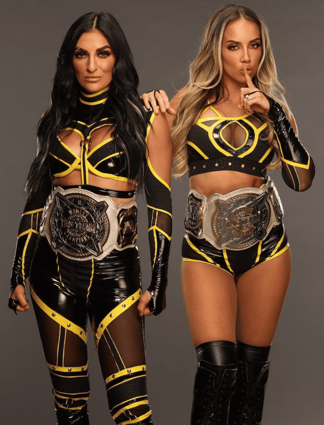 WWE Women's Tag Team Champions banner August 7 2023 Chelsea Green Sonya Deville photo shoot 1