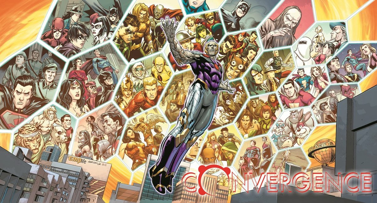 DC Comics Convergence more earths and timelines and logo banner
